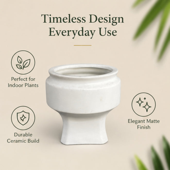 White Ceramic Planter Pot for Indoor Plants and Home Decor