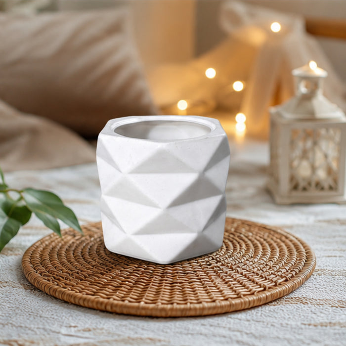 Geometric Faceted Planter – Modern White Ceramic Flower Pot for Indoor Plants, Desk, Balcony, and Home Decor (Plants Are Not Included)