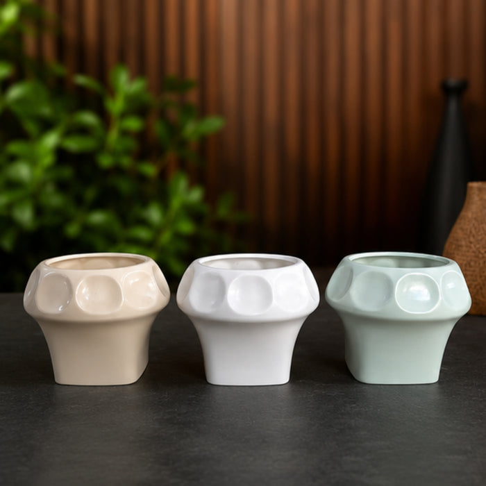 Modern Geometric Textured Planter Pots for Indoor Plants - Set of 3 (Plants Are Not Included)