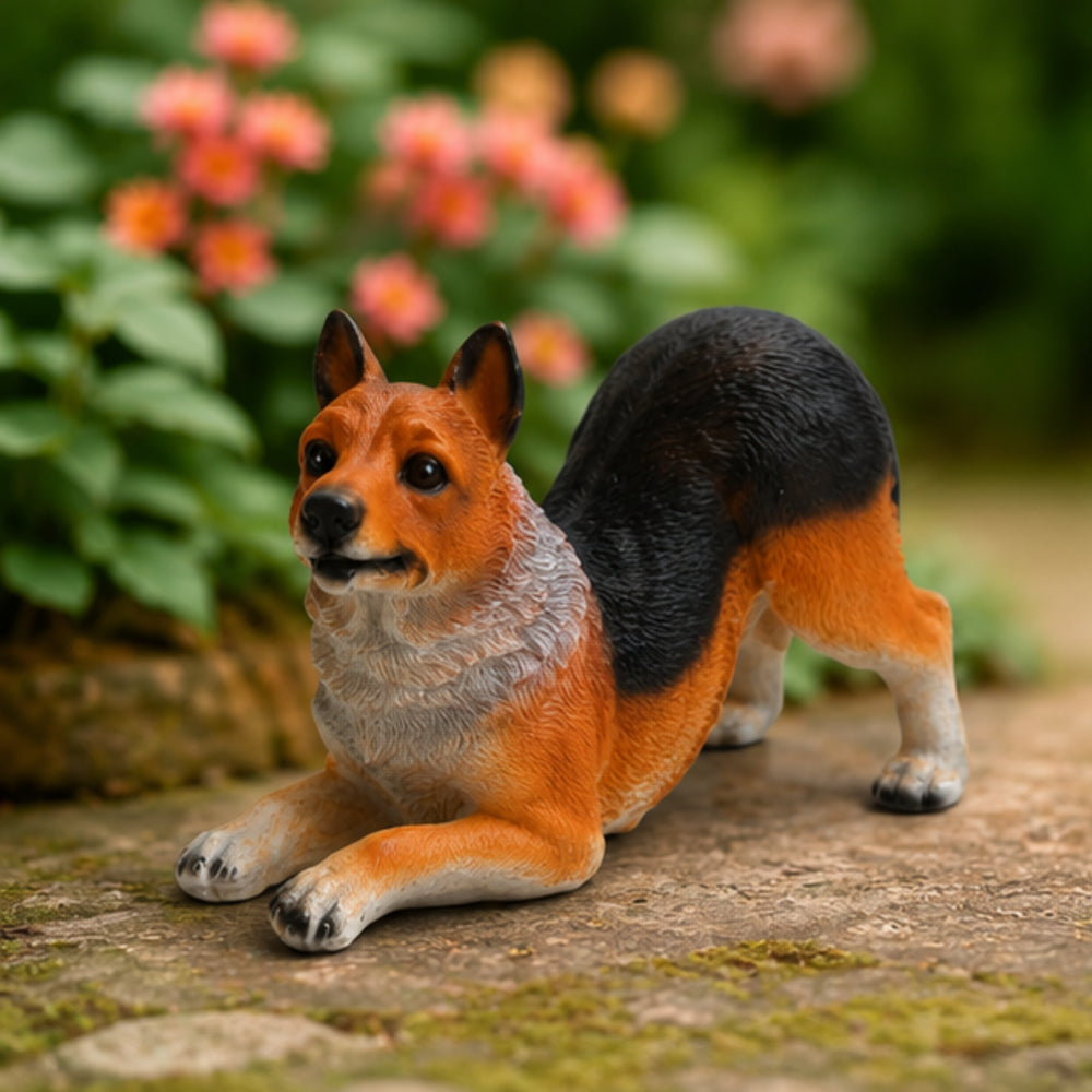 Dog Figurine - Playful Stretch Pose Garden/Home Decor Statue |Lifelike Dog Statue