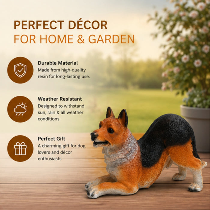 Dog Figurine - Playful Stretch Pose Garden/Home Decor Statue |Lifelike Dog Statue