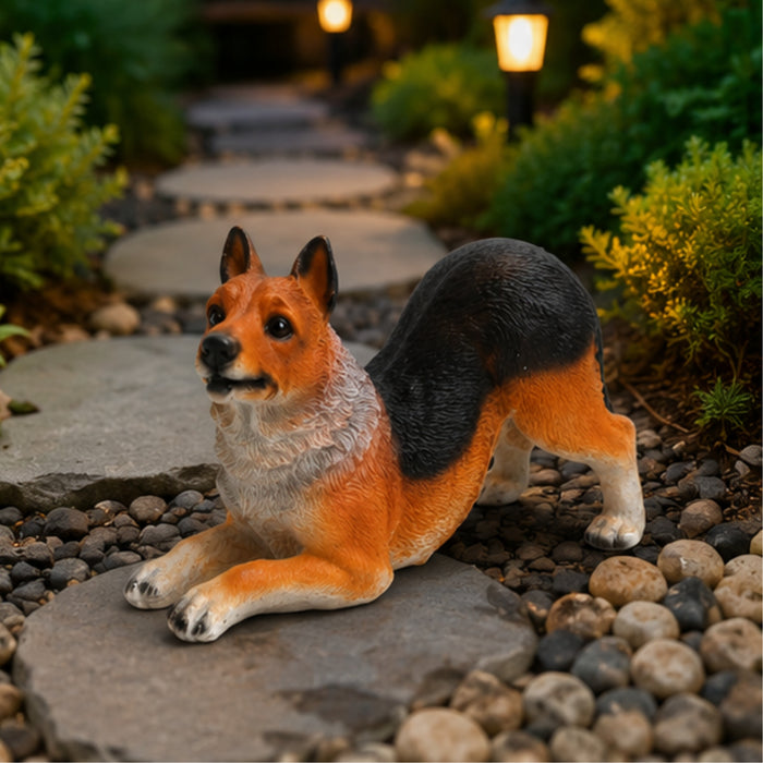 Dog Figurine - Playful Stretch Pose Garden/Home Decor Statue |Lifelike Dog Statue