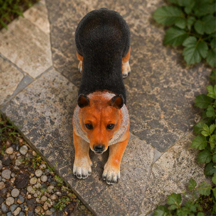 Dog Figurine - Playful Stretch Pose Garden/Home Decor Statue |Lifelike Dog Statue