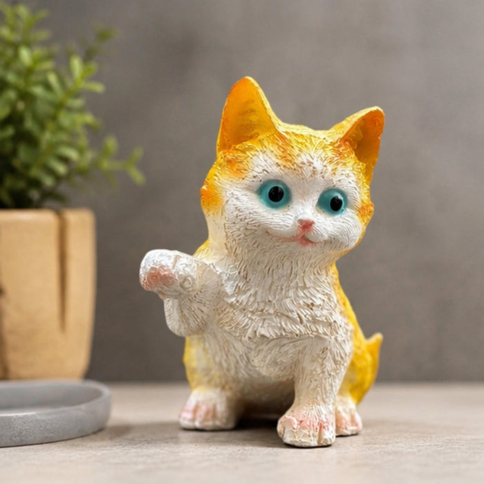 Yellow,Orange and White Kitten Figurine with Blue Eyes