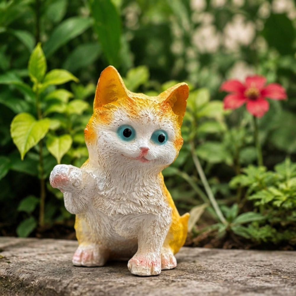 Yellow,Orange and White Kitten Figurine with Blue Eyes