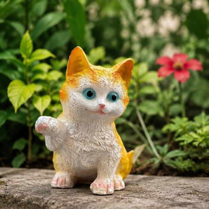 Yellow,Orange and White Kitten Figurine with Blue Eyes