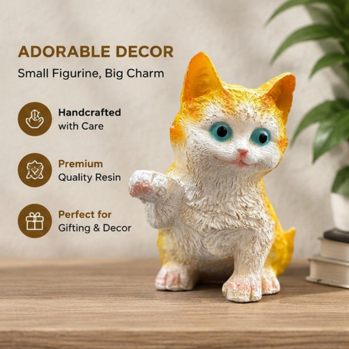 Yellow,Orange and White Kitten Figurine with Blue Eyes