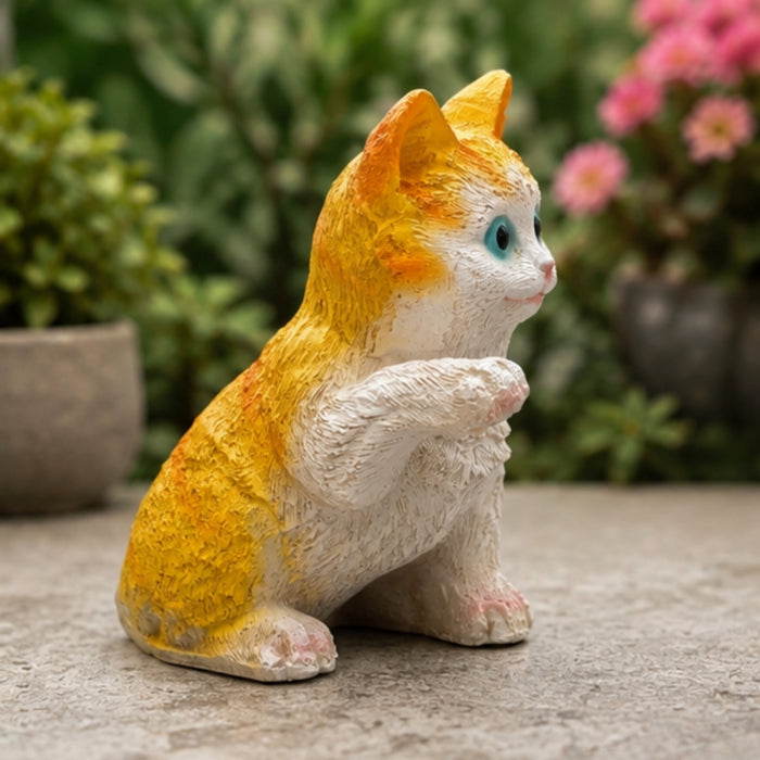 Yellow,Orange and White Kitten Figurine with Blue Eyes