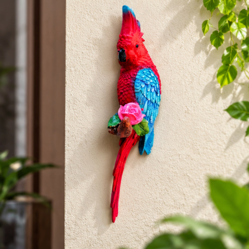 Exotic Pink & Blue Macaw Parrot Figurine on Branch Décor
