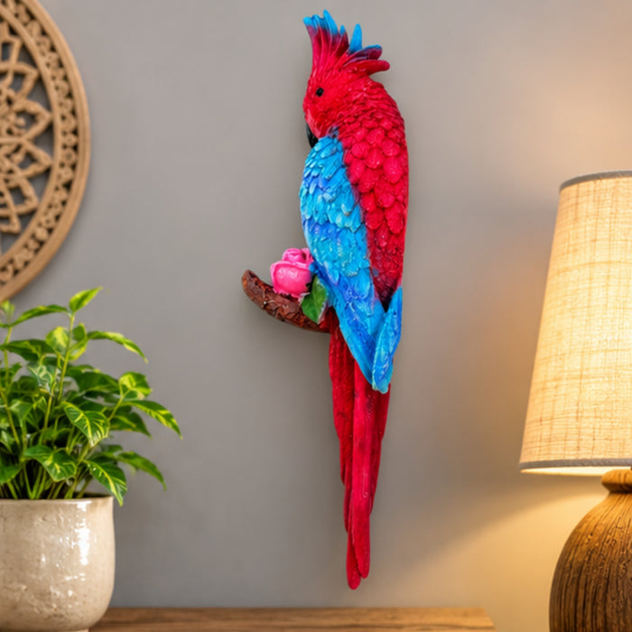 Exotic Pink & Blue Macaw Parrot Figurine on Branch Décor