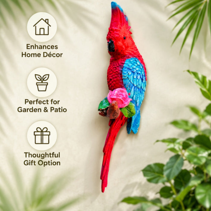 Exotic Pink & Blue Macaw Parrot Figurine on Branch Décor