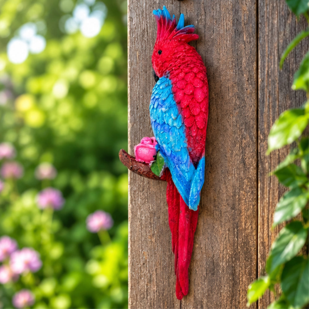 Exotic Pink & Blue Macaw Parrot Figurine on Branch Décor