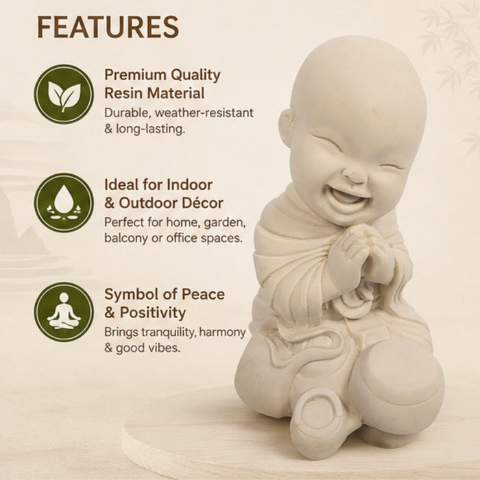 Baby Monk Sitting with Folded Hands (Buddha Statue, Monk Statue, Garden Statue, Outdoor décor, Resin décor) (Feng Shui Items, Zen Garden)