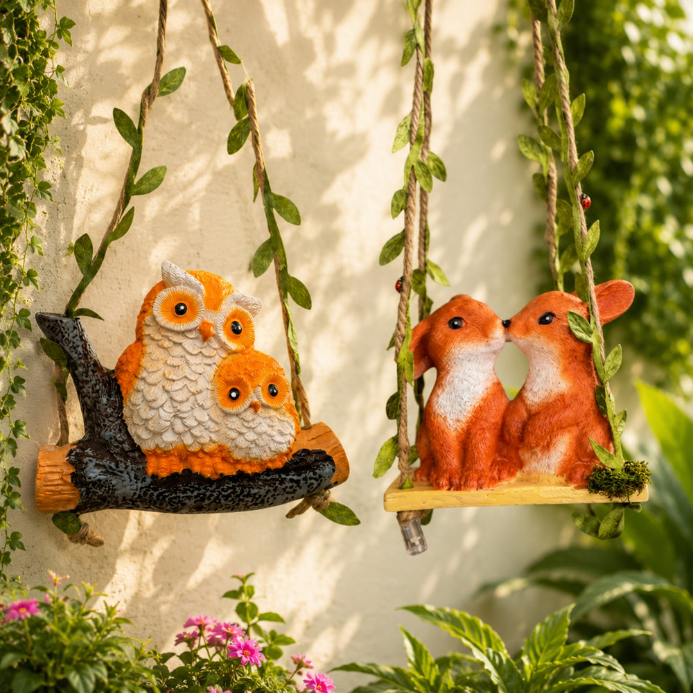 Mini Hanging Set - Adorable Owls on Branch and Bunnies