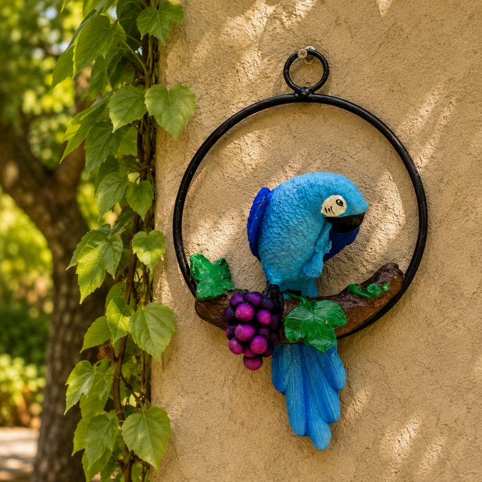 Blue Macaw Parrot on Branch Wall Hanging Decor