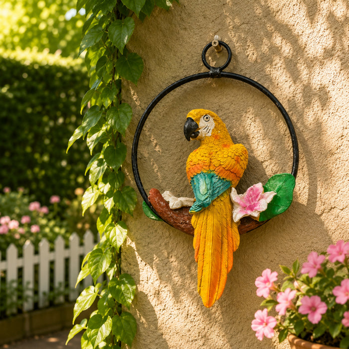 Hanging Ring  Parrot Figurine on Branch | Vibrant Macaw Bird Showpiece for Home Décor