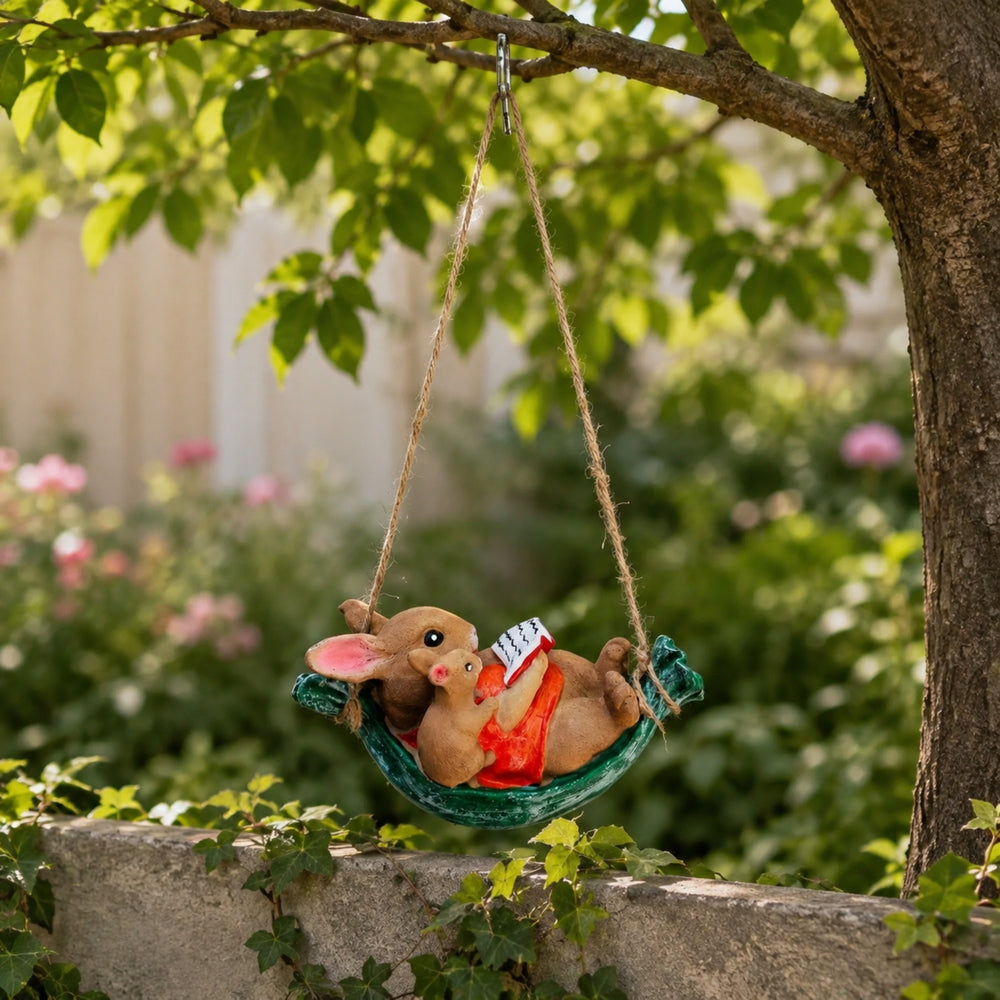 Animal Figurine on swing- Garden Décor | Resin Figurine for Garden & Home Décor