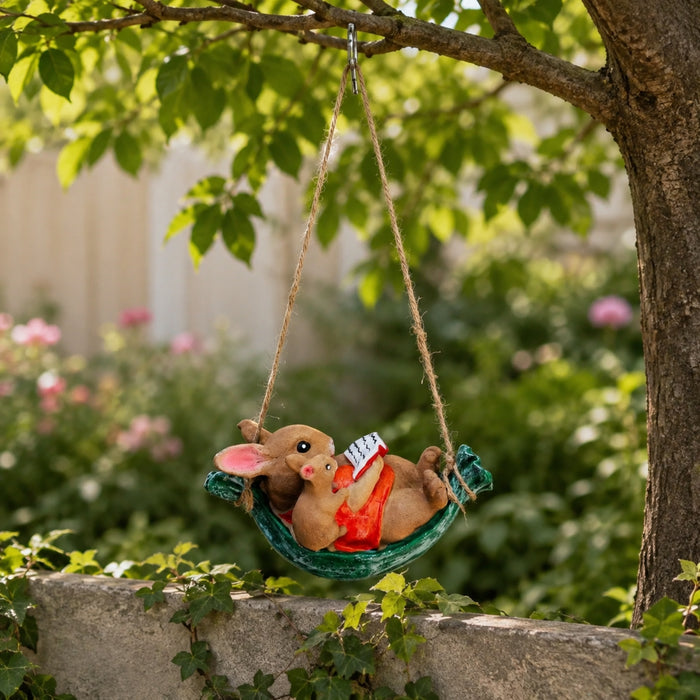 Animal Figurine on swing- Garden Décor | Resin Figurine for Garden & Home Décor