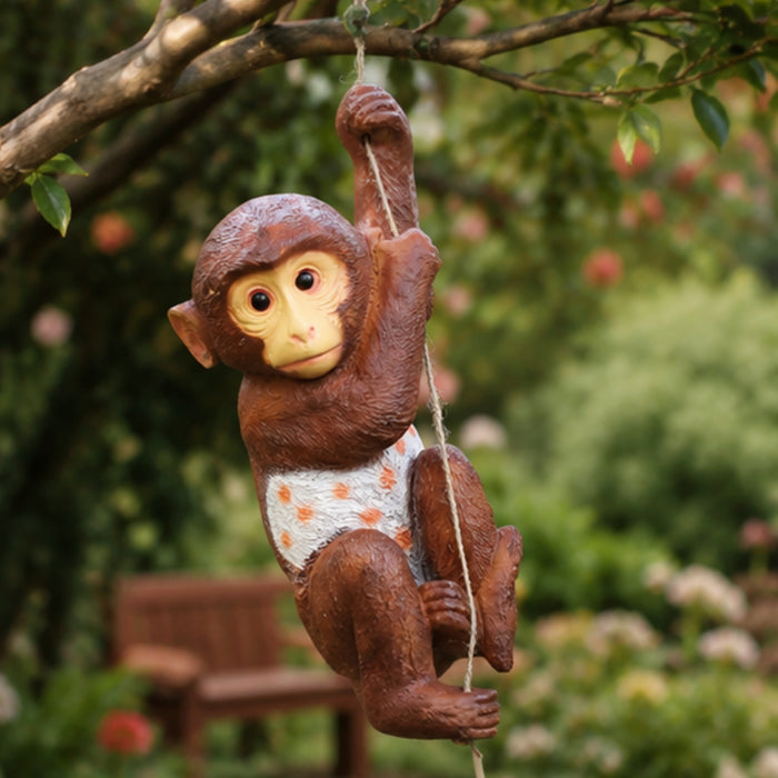Hanging Monkey Garden Statue with Rope Outdoor Decor