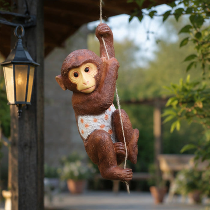 Hanging Monkey Garden Statue with Rope Outdoor Decor