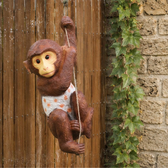 Hanging Monkey Garden Statue with Rope Outdoor Decor