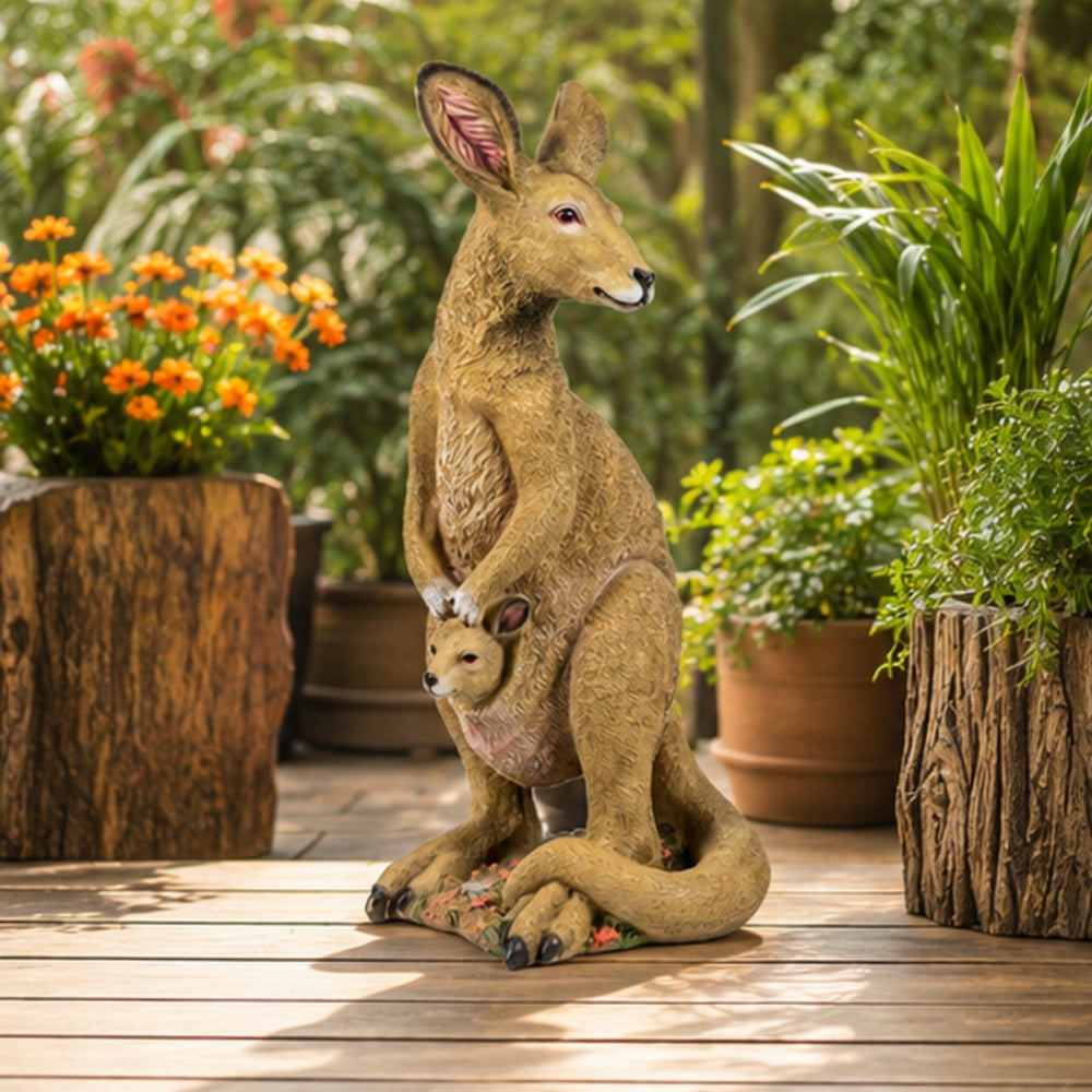 Life-Sized Mother Kangaroo and Baby Garden Statue – Realistic Hand-Painted Outdoor