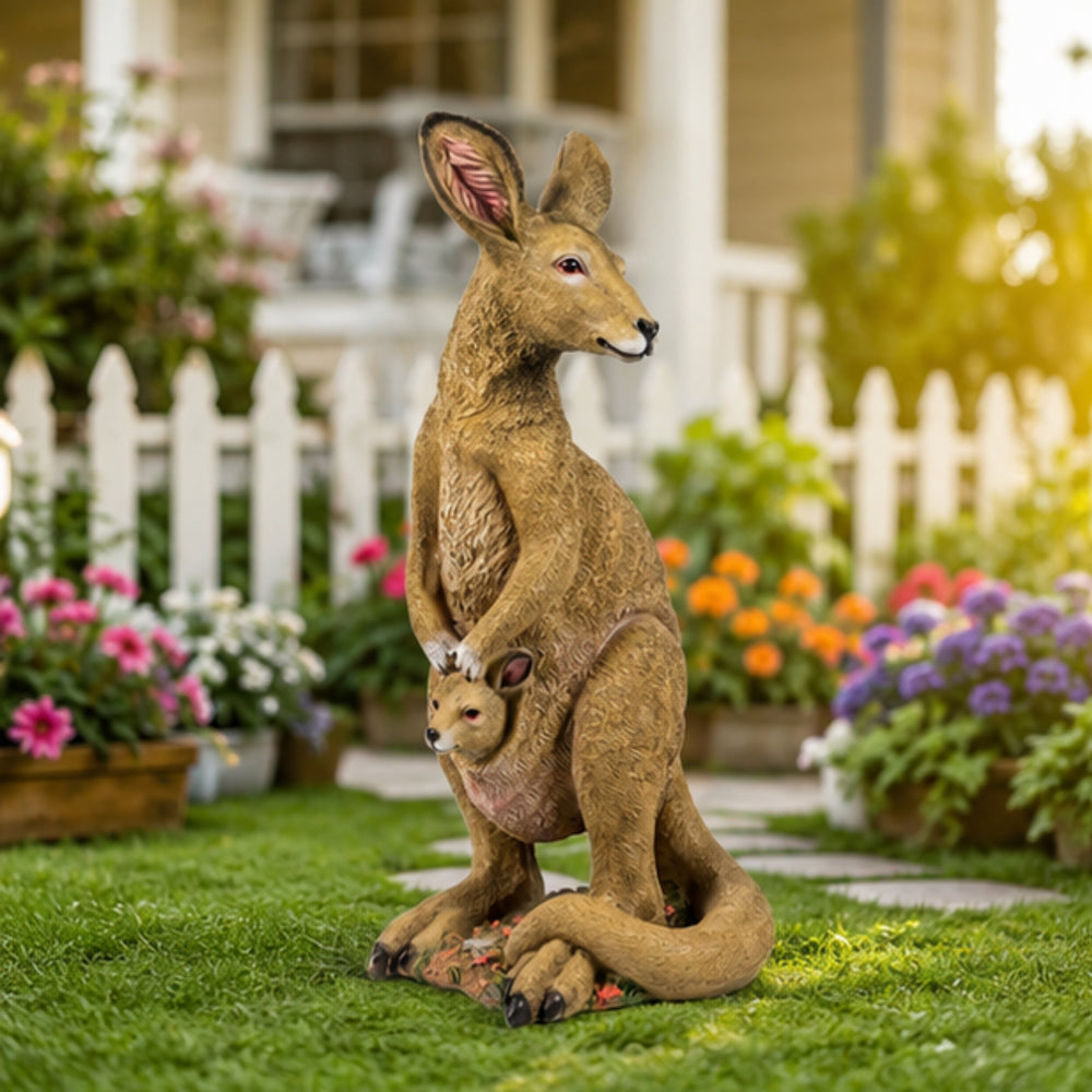 Life-Sized Mother Kangaroo and Baby Garden Statue – Realistic Hand-Painted Outdoor