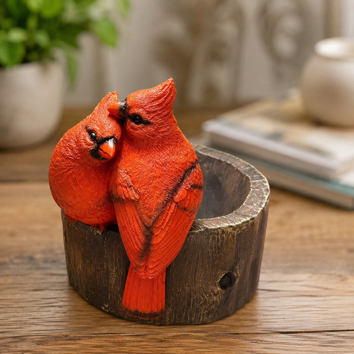 Poly-Resin Bird Feeder (Two Love Birds Sitting on Bowl)