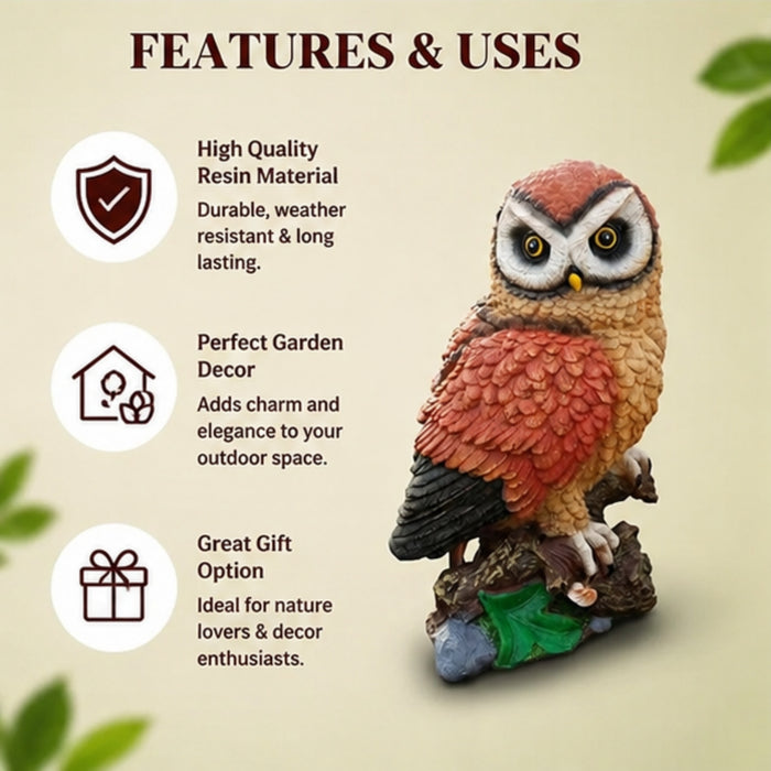 Resin  Owl Garden Statue - Bird Figurine for Home & Patio Decor