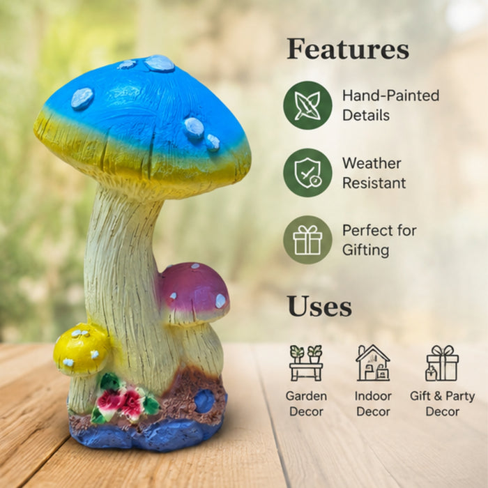 Trio Mushroom Garden Statue – Hand-Painted Resin Fairy Garden Decor