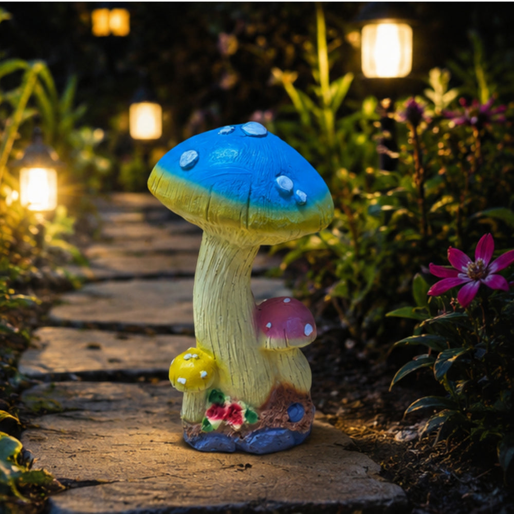 Trio Mushroom Garden Statue – Hand-Painted Resin Fairy Garden Decor