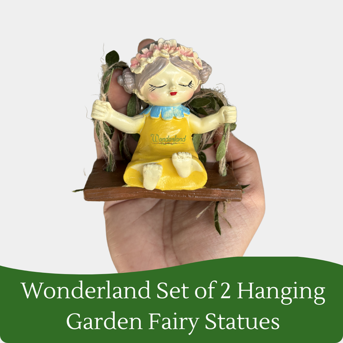 Set of 2 Hanging Garden Fairy Statues – Whimsical Girl on Swing Outdoor Wall Decor, Resin Tree Ornaments for Balcony, Patio, and Home Decoration(Yellow)