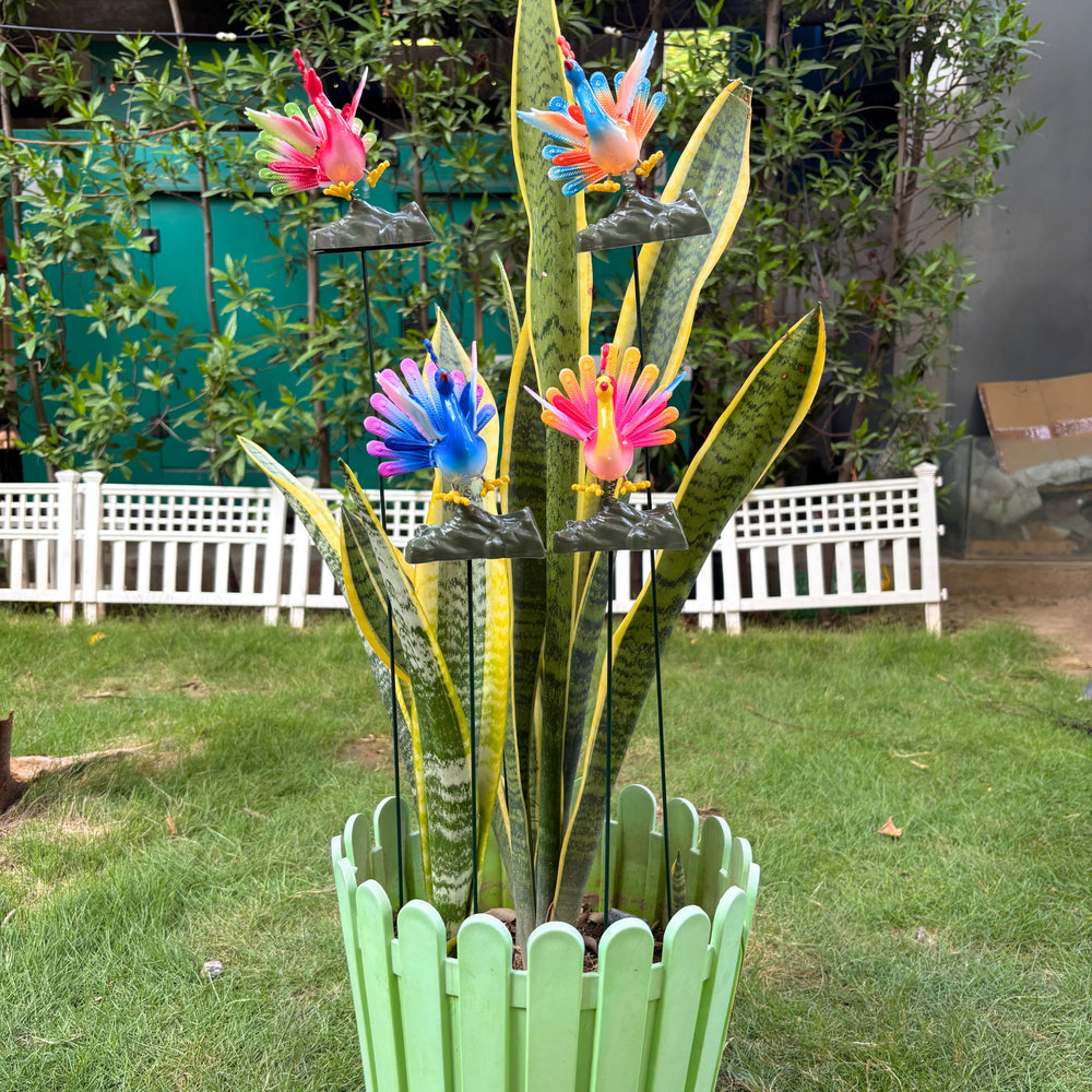 Decorative Peacock Garden Sticks for Plants & Planters (Set of 4) – Multicolor Waterproof Resin Fan-Tailed Birds for Lawn, Balcony, Flower Pot & Outdoor Home Decor