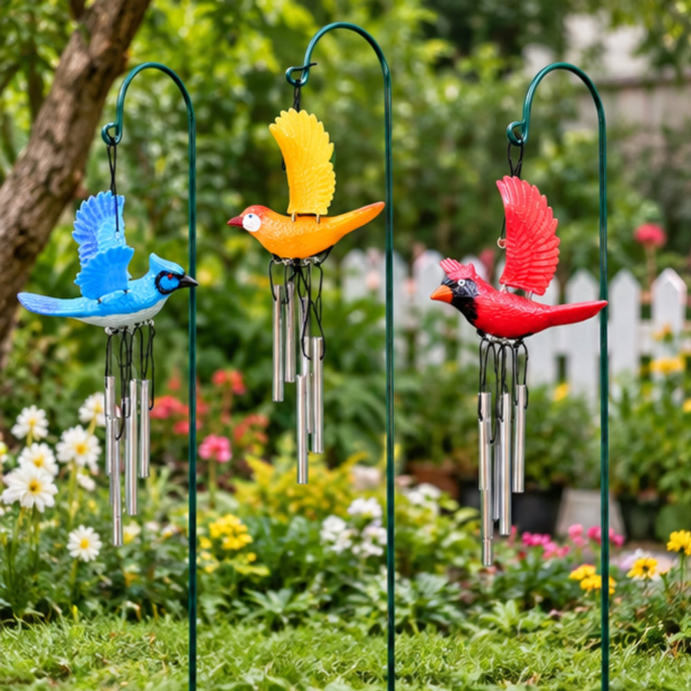 Decorative Bird Wind Chime Garden Stakes (Set of 3) – Multicolor Resin Flying Birds on Shepherd Hooks for Lawn, Balcony, Flower Pot & Hanging Sound Bell Decor