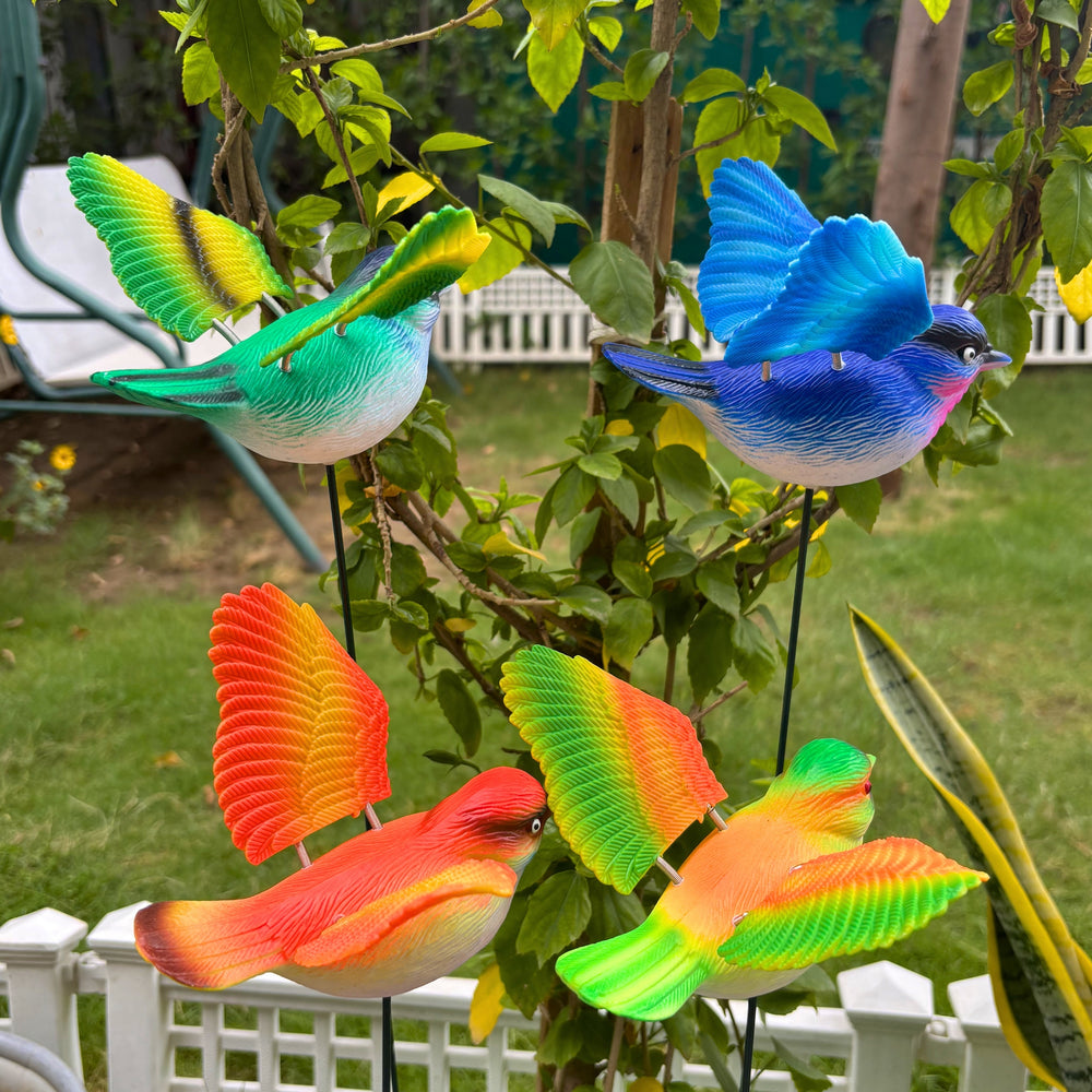 Decorative Flying Parrot Garden Sticks for Plants & Planters (Set of 4) – Multicolor Waterproof Bird Stakes for Lawn, Balcony & Outdoor Home Decor