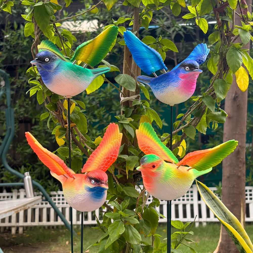 Decorative Flying Parrot Garden Sticks for Plants & Planters (Set of 4) – Multicolor Waterproof Bird Stakes for Lawn, Balcony & Outdoor Home Decor