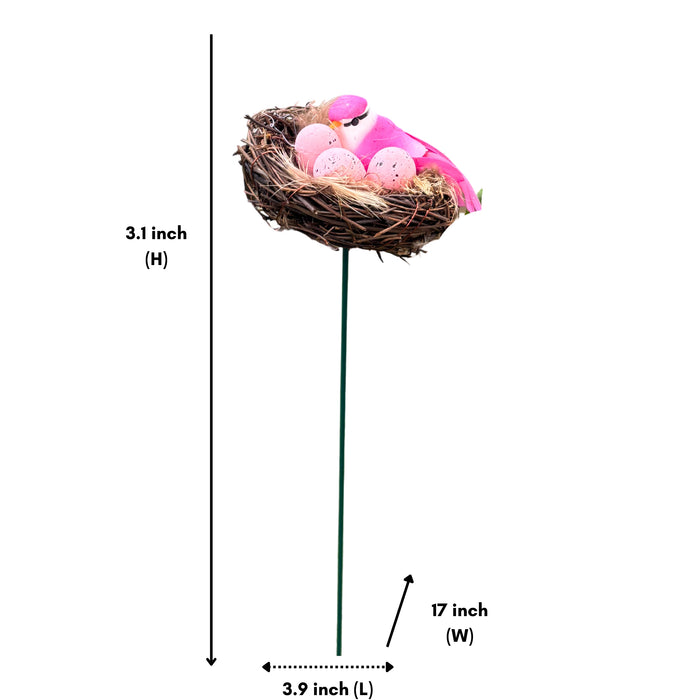 Pink & Blue Bird Nest Garden Stakes (Set of 2) – Decorative Songbird & Egg Nest Sticks for Planters, Balcony & Garden Decor