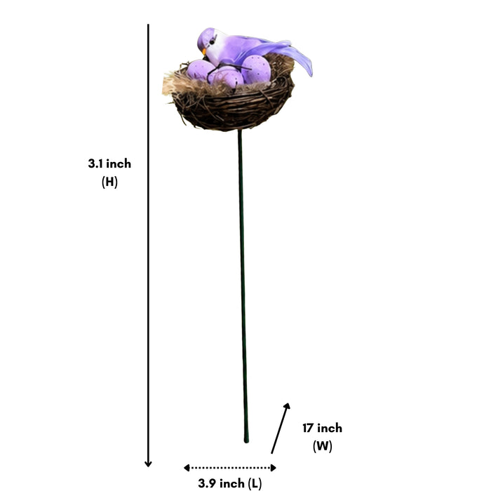 Yellow & Purple Bird Nest Garden Stakes (Set of 2) – Decorative Songbird & Egg Nest Sticks for Planters, Balcony & Garden Decor