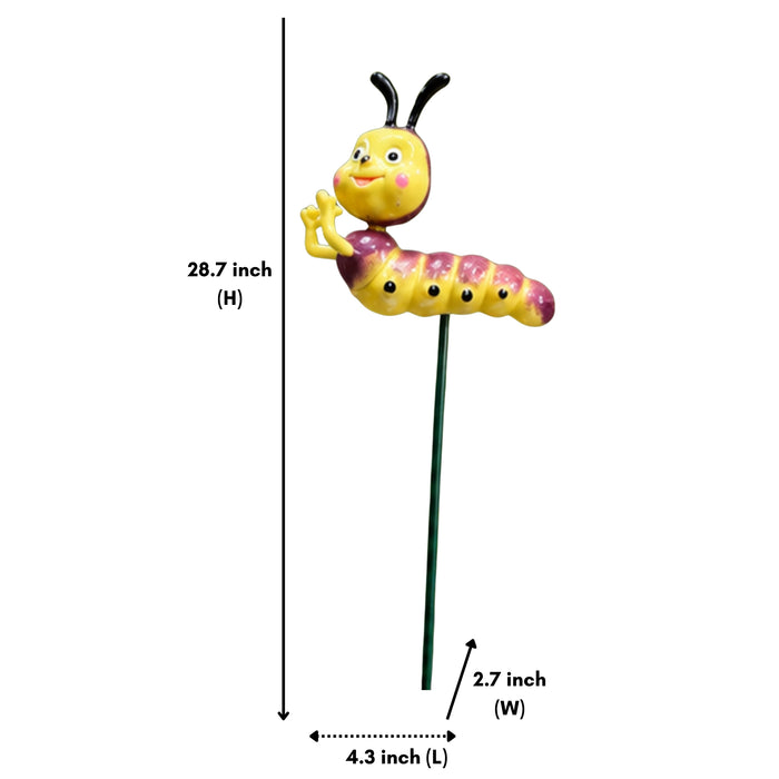 Cute Caterpillar Garden Stakes (Set of 2) – Brown & Red Plant Sticks for Potted Plants, Terrariums & Balcony Gardens