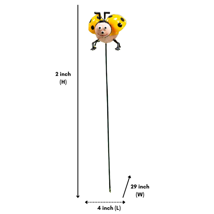 Whimsical Ladybug Garden Stakes (Set of 2) – Green & Yellow Metal Stem Sticks for Indoor & Outdoor Plants