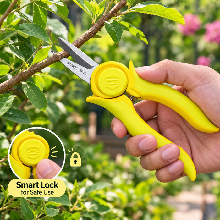 Garden tools :Mini Trimmer Pruning Shear With Smart Lock Yellow