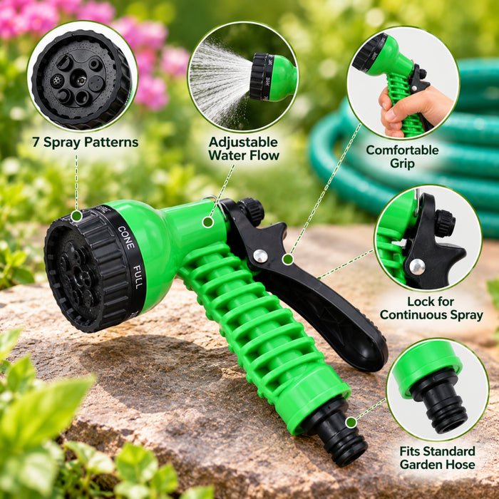 7 Pattern High Pressure Garden Hose Nozzle Water Spray Gun (Green)