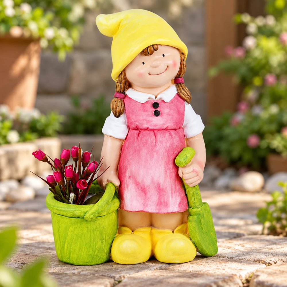 Girl With Spade & Bucket Pot Planter (Yellow)