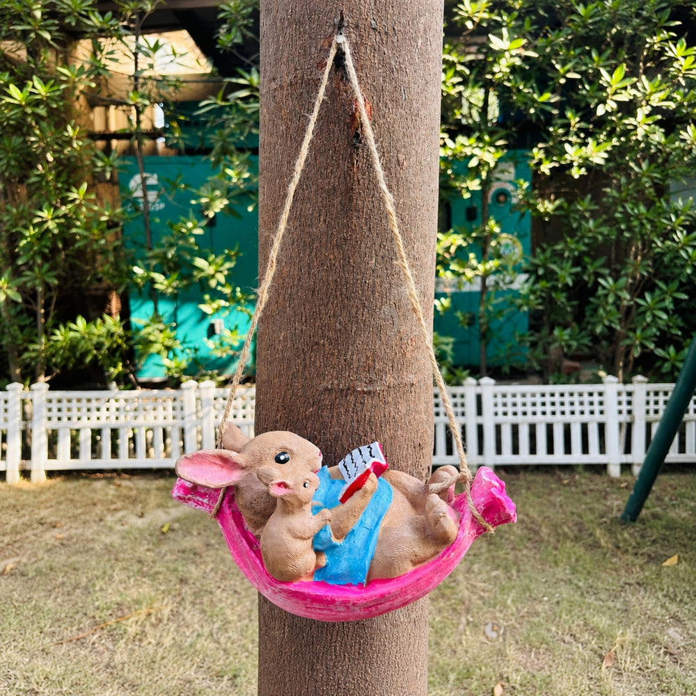Hanging Bunny and Mouse in Hammock Garden Decoration