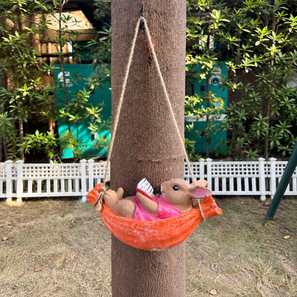 Bunny Family on Swing Garden Statue | Outdoor Resin Sculpture