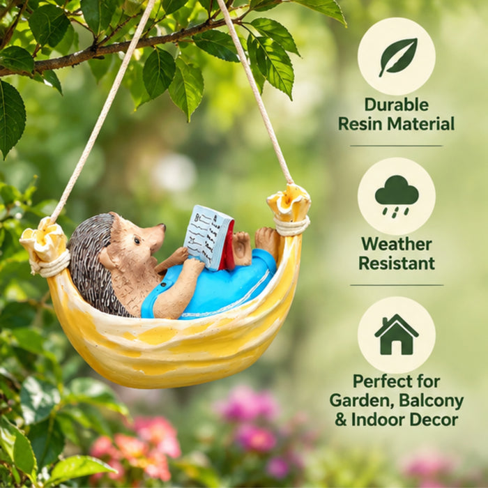 Hanging Hedgehog on Hammock Reading Book