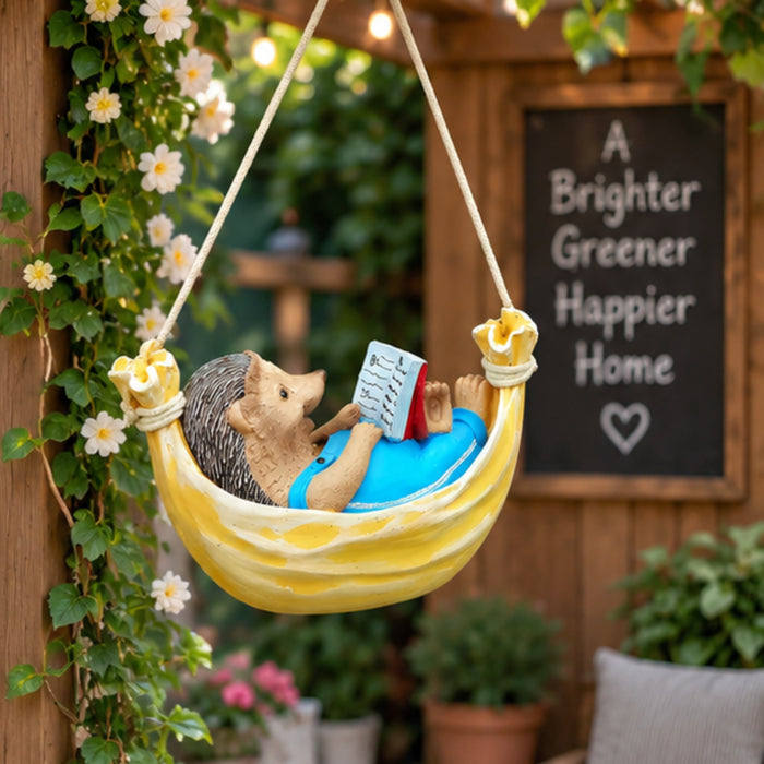 Hanging Hedgehog on Hammock Reading Book