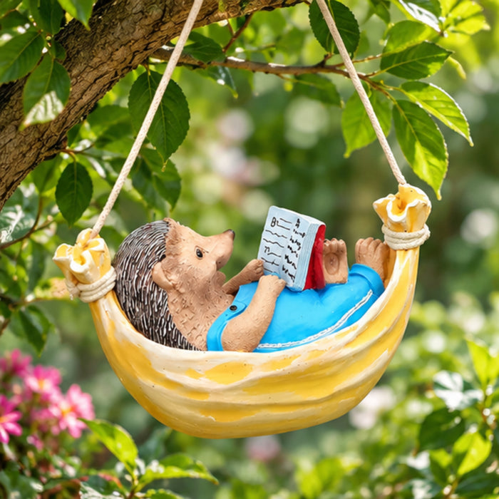 Hanging Hedgehog on Hammock Reading Book