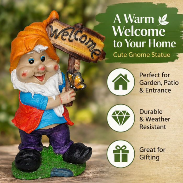 Charming Welcome Garden Gnome Statue with Sign – Outdoor Resin Entryway Decor