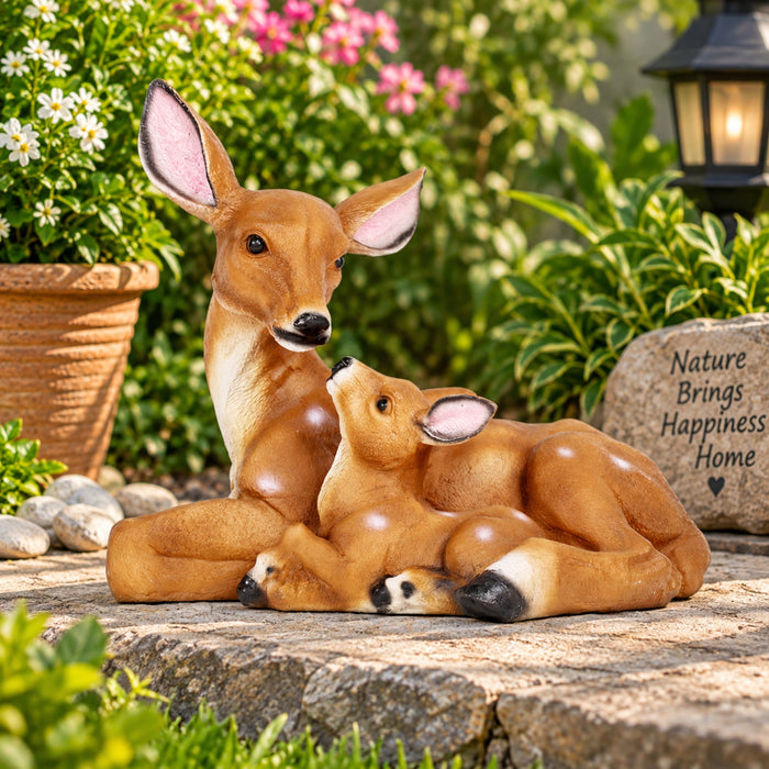 Mother Deer and Fawn Resting Figurine – Garden & Home Decor Statue